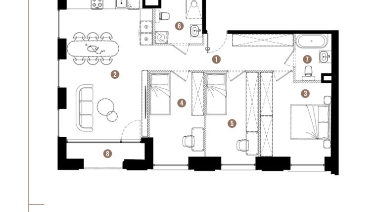 Rzut - Mieszkanie na sprzedaż 4 pokoje o powierzchni 83,52 m² - numer E.01.12 w Apartamenty Reytana bud. E