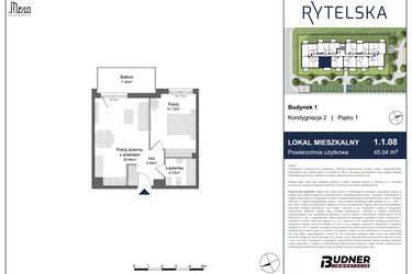 Rzut - Mieszkanie na sprzedaż 2 pokoje o powierzchni 45,04 m² - numer 1.1.08 w Rytelska