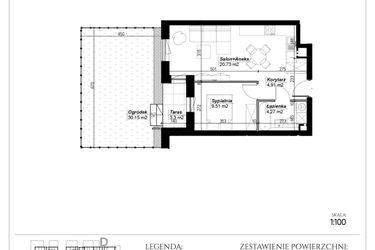 Rzut - Mieszkanie na sprzedaż 2 pokoje o powierzchni 39,42 m² - numer C.23 w Narcyzowe Wzgórza II