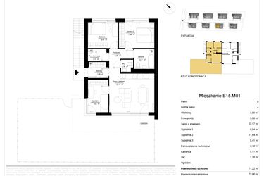 Rzut - Mieszkanie na sprzedaż 4 pokoje o powierzchni 71,23 m² - numer 15.1 w River Park