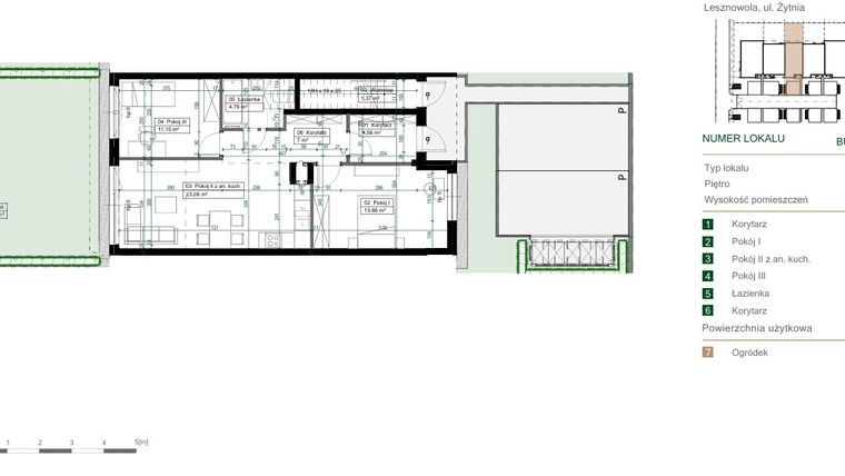 Rzut - Mieszkanie na sprzedaż 3 pokoje o powierzchni 66,23 m² - numer 13.1 w Green Ville