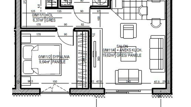 Rzut - Mieszkanie na sprzedaż 2 pokoje o powierzchni 39,35 m² - numer 11 w Staroniwskie Sady etap II