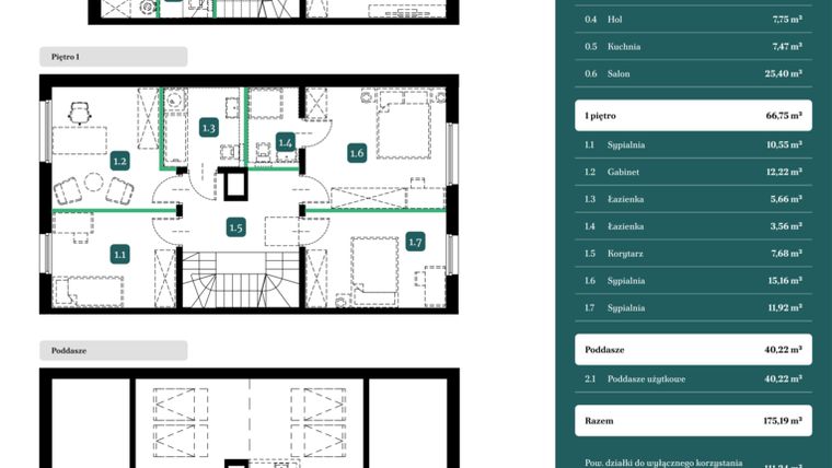 Rzut - Dom na sprzedaż 6 pokoi o powierzchni 175,19 m² - numer 9B w Spokojny Wilanów