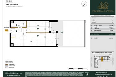 Rzut - Mieszkanie na sprzedaż 2 pokoje o powierzchni 47,86 m² - numer B.43 w Ogrody Staszica