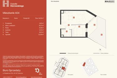 Rzut - Mieszkanie na sprzedaż 2 pokoje o powierzchni 34,59 m² - numer A04 w Osiedle Hierowskiego
