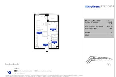 Rzut - Mieszkanie na sprzedaż 2 pokoje o powierzchni 42,21 m² - numer A1.2 w Apartamenty Esencja II