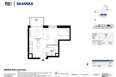 Rzut - Mieszkanie na sprzedaż 1 pokój o powierzchni 31 m² - numer AB0106 w NU2 Warszawa Wola