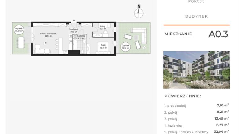 Rzut - Mieszkanie na sprzedaż 3 pokoje o powierzchni 67,97 m² - numer A0.3 w Enklawa Bukowa