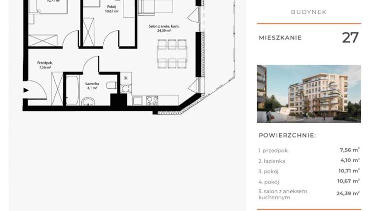 Rzut - Mieszkanie na sprzedaż 3 pokoje o powierzchni 57,43 m² - numer 27 w Bytkowska 4.0
