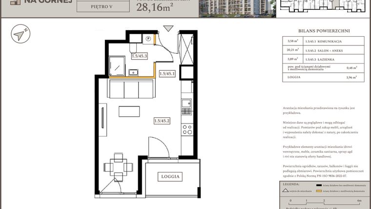 Rzut - Mieszkanie na sprzedaż 1 pokój o powierzchni 27,68 m² - numer M45 w Osiedle Na Górnej etap V