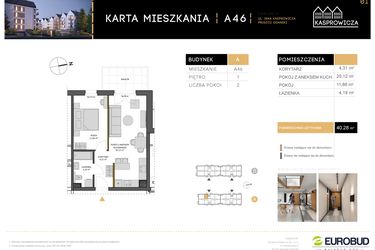 Rzut - Mieszkanie na sprzedaż 2 pokoje o powierzchni 40,28 m² - numer A.46 w Osiedle Kasprowicza