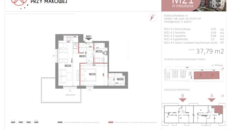 Rzut - Mieszkanie na sprzedaż 2 pokoje o powierzchni 37,79 m² - numer 21 w Przy Makowej