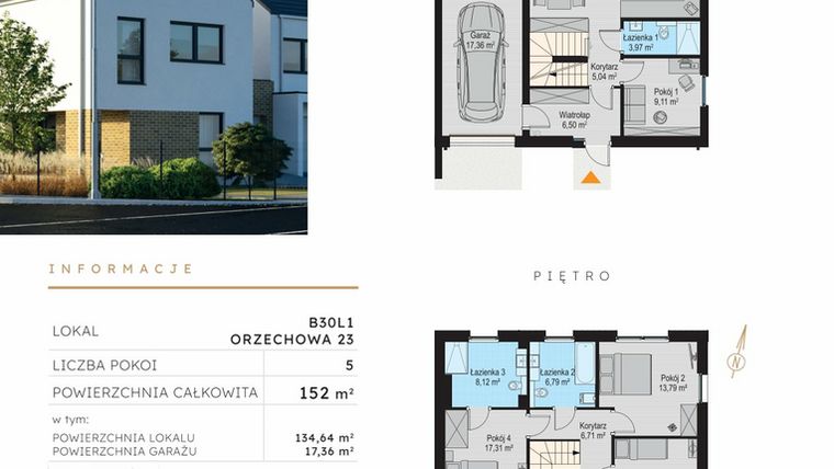 Rzut - Dom na sprzedaż 5 pokoi o powierzchni 152 m² - numer B30L1 w Szczodre etap IV