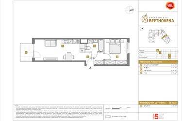 Rzut - Mieszkanie na sprzedaż 2 pokoje o powierzchni 38,95 m² - numer D38 w Apartamenty Beethovena etap 2