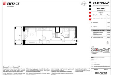 Rzut - Mieszkanie na sprzedaż 1 pokój o powierzchni 30,81 m² - numer B.A.1.4 w Zajezdnia