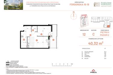 Rzut - Mieszkanie na sprzedaż 2 pokoje o powierzchni 40,32 m² - numer 18.12 w Osiedle Nowe Horyzonty etap II