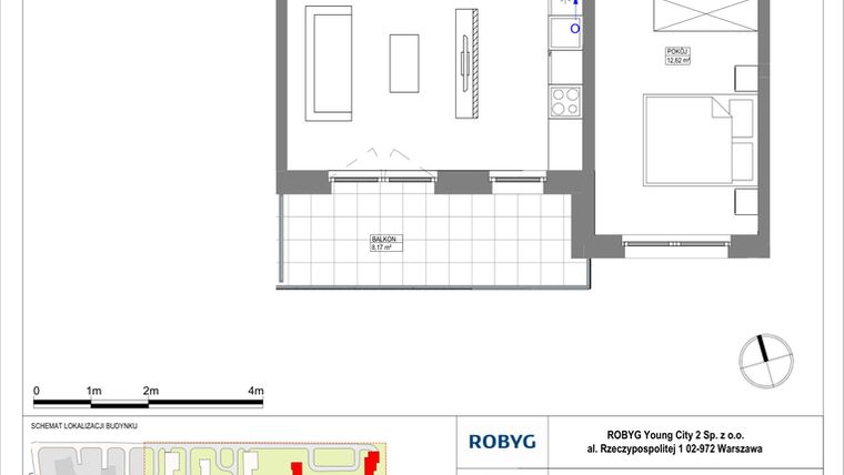 Rzut - Mieszkanie na sprzedaż 2 pokoje o powierzchni 52,13 m² - numer MLAAB/B/6/1 w Metro Life Apartamenty