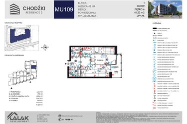 Rzut - Mieszkanie na sprzedaż 2 pokoje o powierzchni 41,22 m² - numer MU109 w Chodźki Residence 2 - apartamenty inwestycyjne