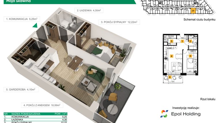 Rzut - Mieszkanie na sprzedaż 2 pokoje o powierzchni 44,86 m² - numer M29 w Moja Skawina