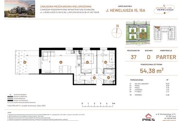 Rzut - Mieszkanie na sprzedaż 3 pokoje o powierzchni 54,38 m² - numer JAR-IV-D-LM-M37 w Osiedle JAR Heweliusza etap IV