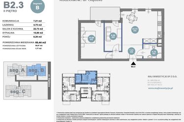 Rzut - Mieszkanie na sprzedaż 2 pokoje o powierzchni 60,44 m² - numer B2.3 w Nowy Radzionków