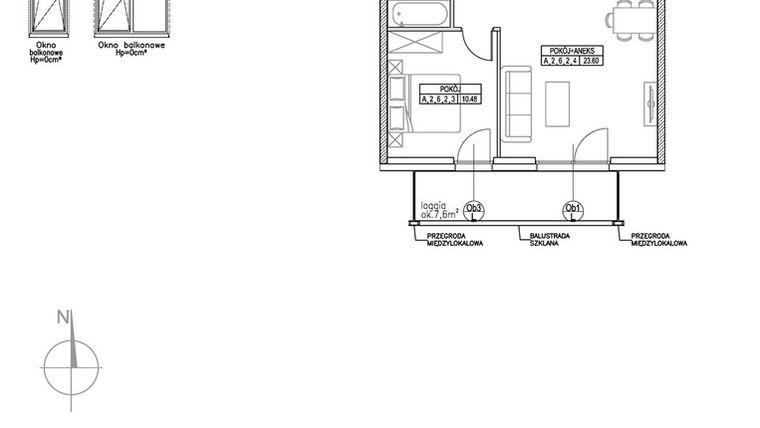 Rzut - Mieszkanie na sprzedaż 2 pokoje o powierzchni 42,49 m² - numer A.2.6.2 w Forma