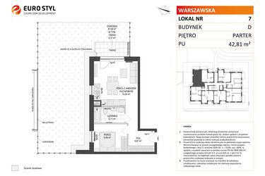 Rzut - Mieszkanie na sprzedaż 2 pokoje o powierzchni 42,81 m² - numer D.7 w Osiedle Warszawska etap II