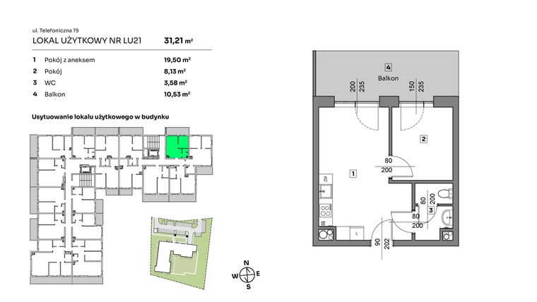 Rzut - Mieszkanie na sprzedaż 2 pokoje o powierzchni 31,21 m² - numer L.U. 21 w Nova Radiostacja - apartamenty inwestycyjne