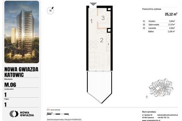 Rzut - Mieszkanie na sprzedaż 1 pokój o powierzchni 25,12 m² - numer M.06 w Nowa Gwiazda