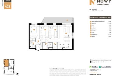 Rzut - Mieszkanie na sprzedaż 4 pokoje o powierzchni 82,16 m² - numer 28 w Nowy Sosnowiec