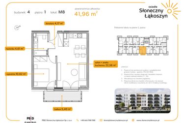 Rzut - Mieszkanie na sprzedaż 2 pokoje o powierzchni 41,96 m² - numer 4/M/1/8 w Osiedle Słoneczny Łąkoszyn bud. 4