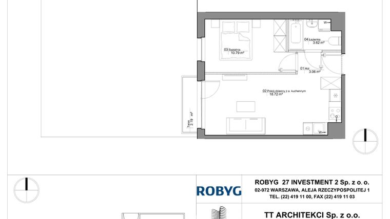 Rzut - Mieszkanie na sprzedaż 2 pokoje o powierzchni 36,19 m² - numer SU3/A/0/8 w Sady Ursynów III