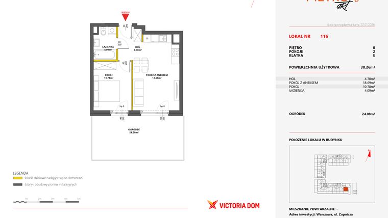 Rzut - Mieszkanie na sprzedaż 2 pokoje o powierzchni 38,26 m² - numer 116 w Metro Art 6
