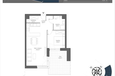 Rzut - Mieszkanie na sprzedaż 2 pokoje o powierzchni 53,82 m² - numer H.107 w Nautica Resort etap III