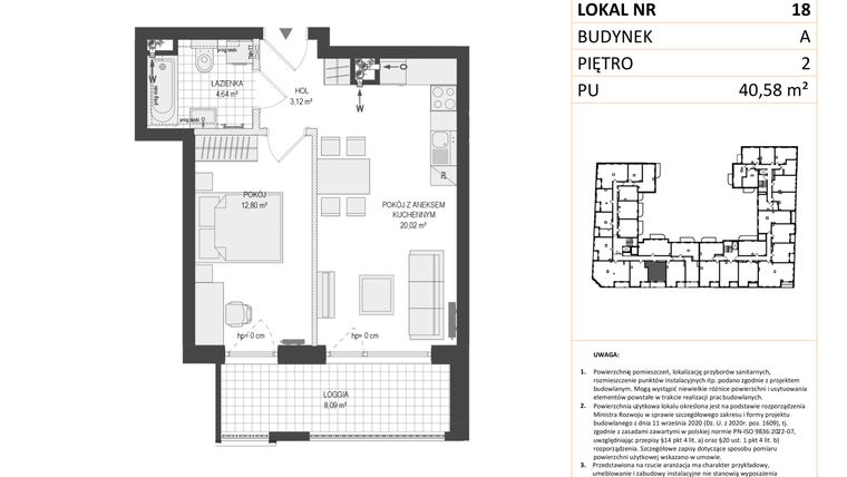 Rzut - Mieszkanie na sprzedaż 2 pokoje o powierzchni 40,58 m² - numer A.18 w Esencja