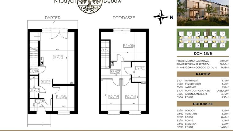 Rzut - Dom na sprzedaż 4 pokoje o powierzchni 90 m² - numer 10B w Osiedle Młodych Dębów