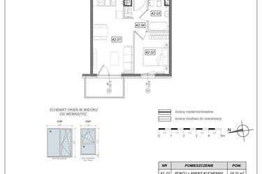 Rzut - Mieszkanie na sprzedaż 2 pokoje o powierzchni 35,19 m² - numer 6.A.42 w Urzeka bud. 6 i 7