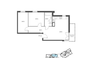 Rzut - Mieszkanie na sprzedaż 3 pokoje o powierzchni 63,03 m² - numer 17 w Wzgórze Krzemionki II