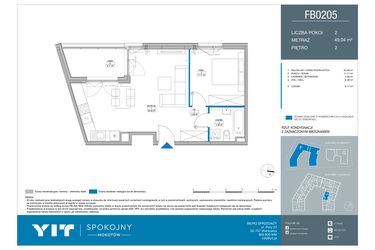 Rzut - Mieszkanie na sprzedaż 2 pokoje o powierzchni 49,04 m² - numer FB0205 w Spokojny Mokotów etap II