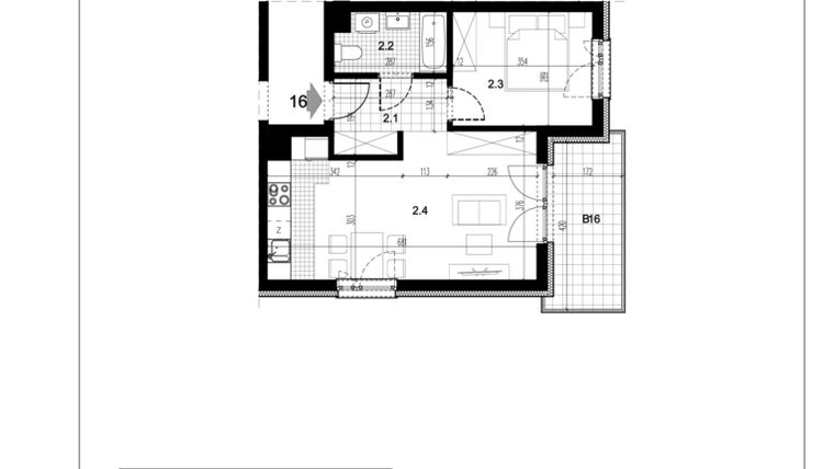 Rzut - Mieszkanie na sprzedaż 2 pokoje o powierzchni 42,18 m² - numer C1.16 w Centralna 51C