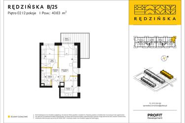 Rzut - Mieszkanie na sprzedaż 2 pokoje o powierzchni 40,63 m² - numer RD4A/B/25 w Rędzińska 4
