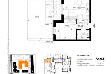 Rzut - Mieszkanie na sprzedaż 2 pokoje o powierzchni 42,07 m² - numer FA.0.5 w Nowy Folwark