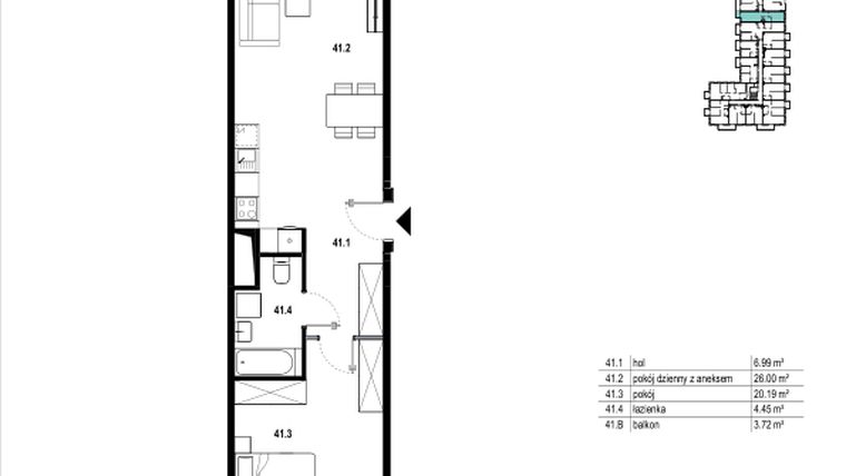Rzut - Mieszkanie na sprzedaż 2 pokoje o powierzchni 57,63 m² - numer C3.41 w Osiedle Mozaika