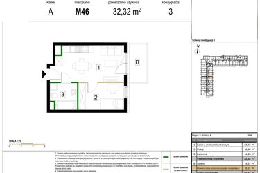 Rzut - Mieszkanie na sprzedaż 2 pokoje o powierzchni 32,32 m² - numer M46 w Zagórskie Tarasy