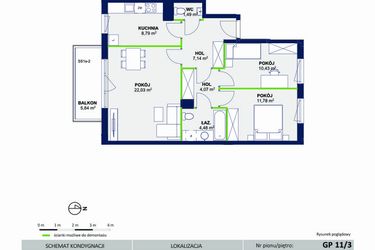 Rzut - Mieszkanie na sprzedaż 3 pokoje o powierzchni 70,21 m² - numer 47 w Wolne Miasto etap VII