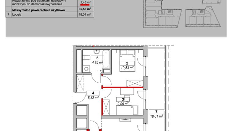 Rzut - Mieszkanie na sprzedaż 3 pokoje o powierzchni 65,58 m² - numer K1-15-02 w ATAL Warta Towers