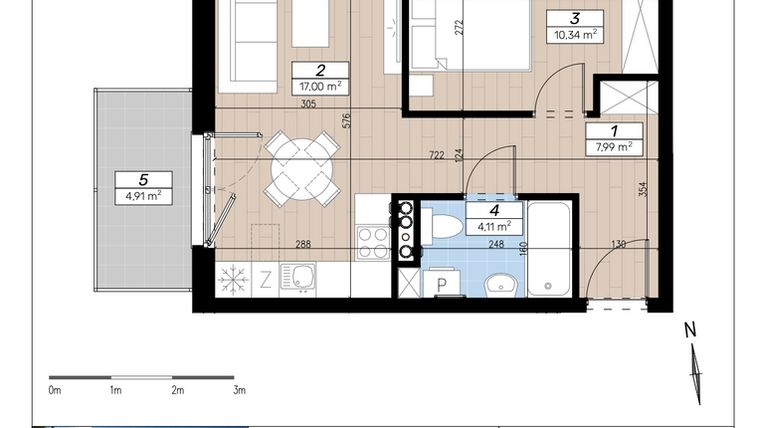 Rzut - Mieszkanie na sprzedaż 2 pokoje o powierzchni 39,44 m² - numer D/2/4 w Limone