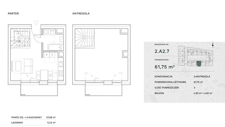 Rzut - Mieszkanie na sprzedaż 2 pokoje o powierzchni 61,75 m² - numer 2.A2.7 w Żernicka Park