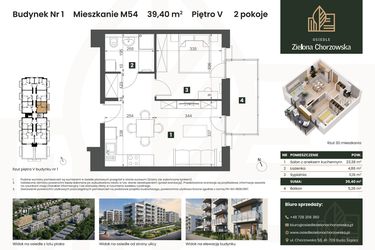 Rzut - Mieszkanie na sprzedaż 2 pokoje o powierzchni 39,4 m² - numer B1.M54 w Osiedle Zielona Chorzowska