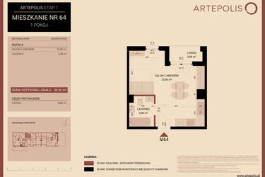 Rzut - Mieszkanie na sprzedaż 1 pokój o powierzchni 30,36 m² - numer 08.MB64 w Artepolis